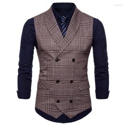 Men's Vests Men's Business Vest Waistcoat Men 2023 Style Features Plaid Casual Double-breasted Suit