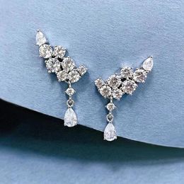 Stud Earrings Water Drop Diamond 925 Silver Light Luxury Fashion Crowd Design Party Dinner Female
