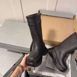 Ankle boots balenciashoes Boots Red Long Rain Boots Thick Sole Waterproof Anti slip Knight Boots KOC3L