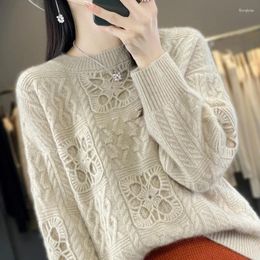 Women's Sweaters Luxurious 100 Pure Cashmere Women S Sweater Round Neck Heavy Industry Crocheted Hollow Knitted Loose And Comfortable Wool