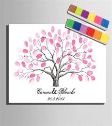 Fingerprint Tree Signature Canvas Painting Car Wedding Gift Decoration Name and Date CustomizedInclude 6Ink Colors195q3972451