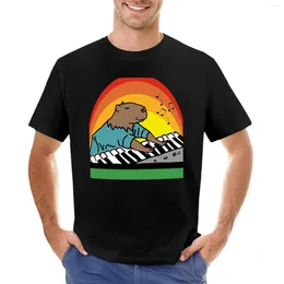 Men's Polos Funny Capybara Makes Music Playing Keyboards T-Shirt Cute Tops Mens Graphic T-shirts Pack