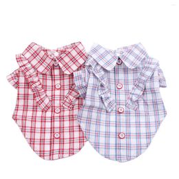 Dog Apparel Cat Shirt Dress Plaid&Lace DesignFemale Pet Puppy Shirts Spring/Summer Clothing