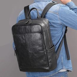 Backpack AETOO Leather Men's Business Leisure First Layer Cowhide School Bag College Computer