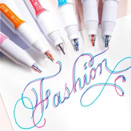 Ballpoint Pens 6pcs 2 Lines Coloured Marker 0.5mm Gel Pigment Liner Highlighter DIY Drawing Painting Graffiti Pen Kawaii Stationery 231023