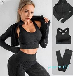 Yoga Outfits Seamles Set Workout Sportswear Gym Clothing Fiess Long Sleeve Crop Top High Waist Leggings Sports Suits