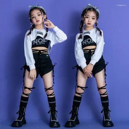 Stage Wear Shirt Tops Mini Shorts For Girls Teenage Jazz Dance Costume Show Clothes Kids Concert Kpop Street Outfits Hip Hop Clothing White