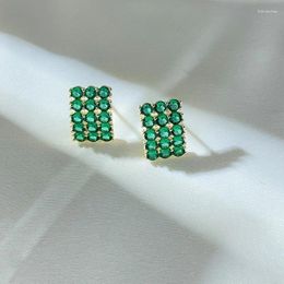 Stud Earrings Emerald Nanometer Crystal Luxury Plated 14K Real Gold Geometric Ear Studs