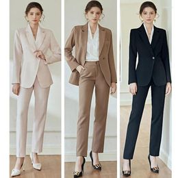 Women's Two Piece Pants Suit 2 Pieces One Button Slim Fit Professional Set For White Collar Formal Work Jacket With