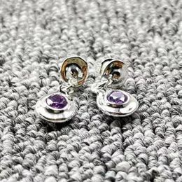 Stud Earrings Original Fashion Electroplating 925 Silver Color Purple Round Crystal Pin Festival Jewelry Gifts Fit Unode50