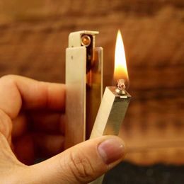 Lighters Cool Shape Brand New Handmade Brass Automatic Press Ignition Retro Kerosene Lighter Men's Gift Pipe Tool