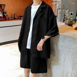 Men's Suits Casual Mens Sets Summer 2023 Korean Style Turn-Down Collar Single Breasted Tops Shorts Two-Piece Suit Male