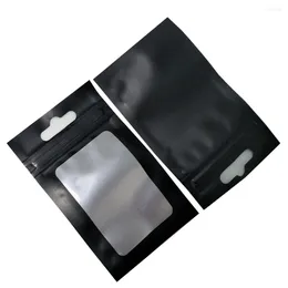 Storage Bags 200Pcs/lot Matte Black Aluminium Foil Package Pouch With Hang Hole Tea Nuts DIY Craft Mylar Resealable Pack Bag