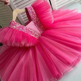 Girl's Dresses Girls Rose Red Party Princess Dress Kids Sequined Shiny Bithday Ceremony Clothes Children Tulle Ball Gown For Wedding Size 3-8T 231023