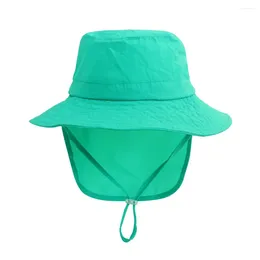 Berets Boys Girls Bucket Hats 2 3 4 5 Years Old Kid's Breathable UV Sun Protection Beach Caps With Neck Flap Play Hat 12 Colours