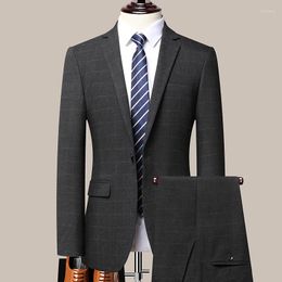 Men's Suits Blazers Trousers Suit Coat Pants 2 Pcs Set Fashion Brand High Quality Low Price Business Wedding Groom Pure Color