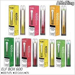 Authentic Elf Box 600 Puffs 2mg Disposable Vape Pen 10 Colours E Cigarettes Mesh Coil Vapes 2ml Pod Cartridges Vaporizers