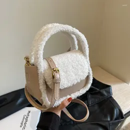 Evening Bags 2023 Winter Lamb Woollen Handbag Women's Bag Designer Saddle Plush Fashion Casual Shoulder Messenger Female Bolsas