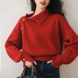 Women's Sweaters Korean Gold Buttons Turtleneck Sweater Autumn Winter Vintage Solid Colors Knitted Cardigan For Women Knitwear Tops T271