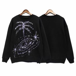 men and women tee tops Designer PA t shirt of luxury brand PalmsCoconut high street tide star sky print Plush crew neck Black Loose large men's sweater coat