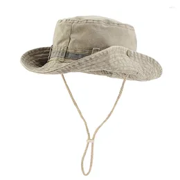 Berets Summer Men's Panama Washed Cotton Bucket Hat Outdoor UV Protection Wide Brim Safari Cap Hunting Hiking Fishing Sun