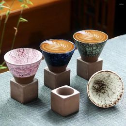 Mugs 200ml Creative Retro Ceramic Coffee Cup Conical Tea Japanese Rough Pottery Mug Latte Pull Flower Porcelain