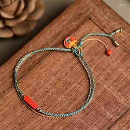 Charm Bracelets Hand Woven Double Layer Wear Bracelet Women's Cinnabar Ancient Style Simple Rope Ethnic Lucky Red