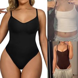 Womens Shapers Pop V Neck Spaghetti Strap Bodysuits Compression Body Suits Open Crotch Shapewear Slimming Shaper Smooth Out Bodysuit 231021
