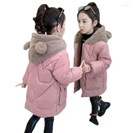 Down Coat Girls Jackets Kid Printed Plus Velvet Thick Outerwear Children Clothing Autumn Winter Warm Fur Collar Hooded Coats