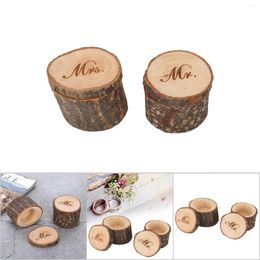 Gift Wrap 2pcs Wooden Retro Wedding Ring Box Container Country Style Jewelry Holder Storage Case Valentine's Day Engagement Party