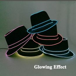 Wide Brim Hats Bucket Hats Neon Led Bulbs Night Lamp Light Up Party Topper Cap Fancy Dress Accessory EL Wire Fluorescent Hat Glowing for Wedding 231021