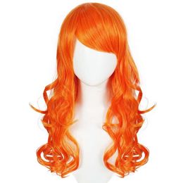 Women Halloween Costume Anime Nami 2 Years Later Orange Long Curly Hair Girl Party Cosplay Wigs + Wig Cap