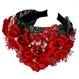 Hair Clips Big Wide Chunky Flower Headbands For Women Fashion Floral Crystal Bead Stone Rhinestone Decorative Embroidered Girls Hairbands