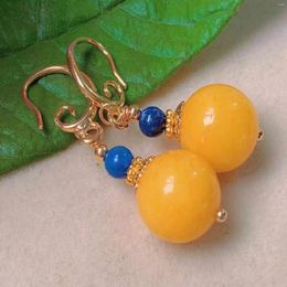 Dangle Earrings Fashion Natural Yellow Round Beeswax Lapis Lazuli Gold VALENTINE'S DAY Wedding FOOL'S Thanksgiving