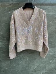 Women's Sweaters 2023 Womens Fashion Long Sleeve Sexy Casual Pink Sequined Sweater 1010