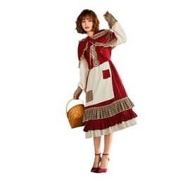 Halloween Costume Women Designer Cosplay Costume Halloween Costume New Lolita Skirt Patch Lace Little Red Hat Wine Red Lovely Dress