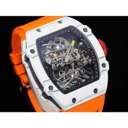 Luxury Designer Richrd Mileres Mechanical Men Series Rm27-02 Real Tourbillon Mechanical Carbon Fibre Rubber Strap XD7DT