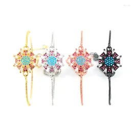 Link Bracelets Simple Jewelry Flower Design Pave Cubic Zirconia Crystal CZ Fashion Women's Bracelet For Women Adjustable DIY