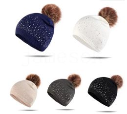 Baby Drill Knitted Pompon Hats 6 Color Design Girls Beanie Twist Autumn Winter Toddler Kids Hats Soild Pompon Warm Hats DB481