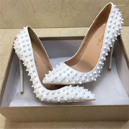 Dress Shoes Spring Pointed Rivet Stiletto Heel Sexy Shallow Mouth White Wedding Banquet Large Size Small Womens Single Shoe