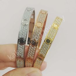 Rhodium 18k Gold Rose Stainless Steel Classic Bangles 3 Lines Zircons Tarnish Free Love Screwdriver Bracelet