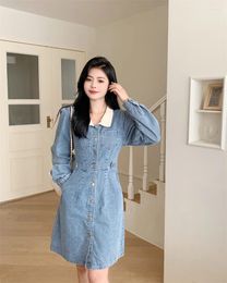 Casual Dresses Large Size Women's Slimming Slim Breasted Color Contrast Patchwork Denim Dress