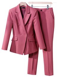 Men's Suits Pink Black White Female 2 Pieces Set Formal Blazer Pant Suit Women Jacket Trouser Ladies Wear For Office Double Breasted