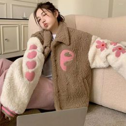 Women's Jackets Harajuku Hip Hop Cute Embroidery Thick Lamb Wool Women Girls Winter Coat American Retro Baseball Jacket Loose Oversized