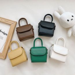 Handbags Children Kids Luxury Vintage Minimalist Square Shape Leather Handbag Toddler Little Girls Mini Cute Solid Crossbody Purse 231023