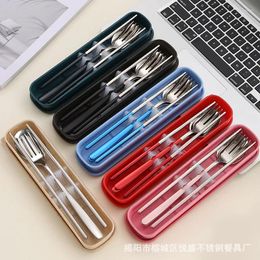 Chopsticks Stainless Steel Korean Portable Tableware Fork Spoon Three Piece Set Outdoor Student Gift