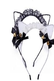 Black lace Cat Ear Headband Ribbon Golden Bells Kawaii Kitty Cosplay Hair Band Hair Stick Halloween Christmas Easter headwear9286242