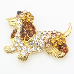 10pcs/lot Crystal Gold Pet Dog Shape Brooches Rhinestone Animal Dog Brooch Pin For Women