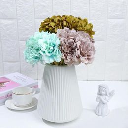 Decorative Flowers 5PCS Real Touch Silk Hydrangeas DIY Craft Handmade Wedding Decoration Fake Peony Bridal Bouquet Artificial