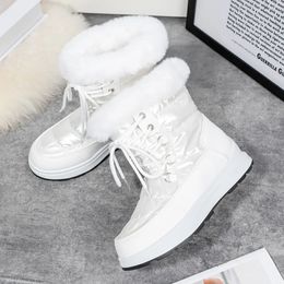 Boots Faux Fur Waterproof Snow Boots for Women Lace-Up Thick Plush Ankle Boots Woman 2024 Winter Keep Warm Cotton Padded Shoes 231023